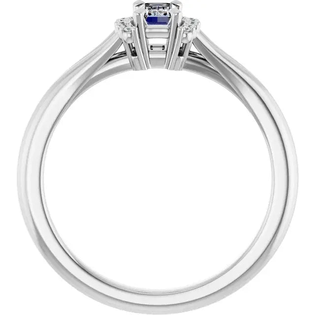 14K White Gold 3/8 CTW Emerald-Cut Diamond Engagement Ring with Split Shank and Halo Accents