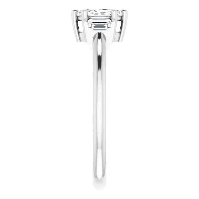 14K White Gold 3/8 CTW Marquise-Cut Diamond Engagement Ring with Baguette Side Accents