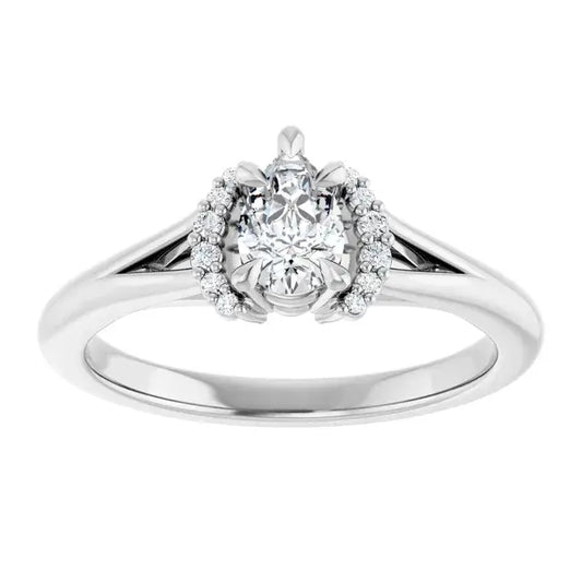 14K White Gold 3/8 CTW Oval Diamond Engagement Ring with Split Shank and Halo Accents
