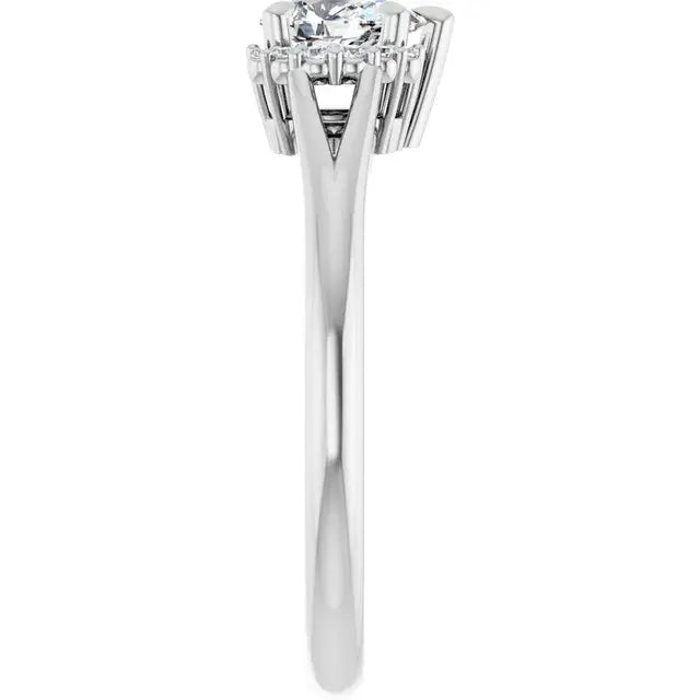 14K White Gold 3/8 CTW Oval Diamond Engagement Ring with Split Shank and Halo Accents