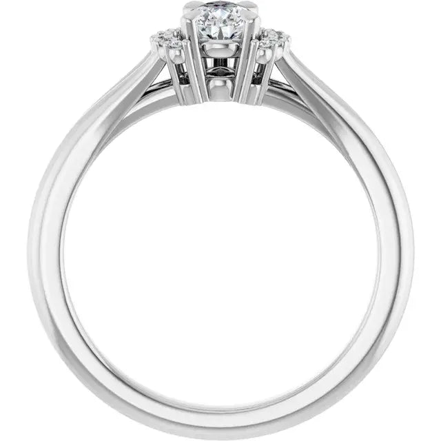 14K White Gold 3/8 CTW Oval Diamond Engagement Ring with Split Shank and Halo Accents