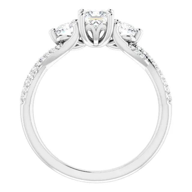 14K White Gold 3/8 CTW Princess-Cut Diamond Three-Stone Engagement Ring with Twisted Pave Band