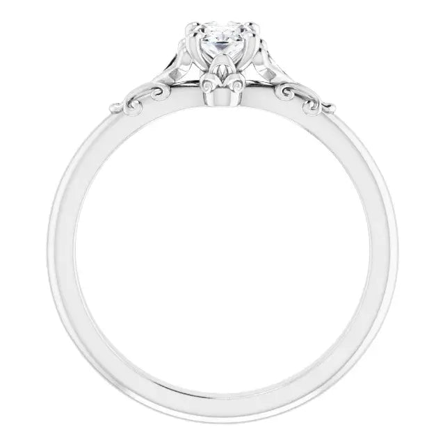 14K White Gold 3/8 CT Oval-Cut Diamond Engagement Ring with Vintage Filigree Accents