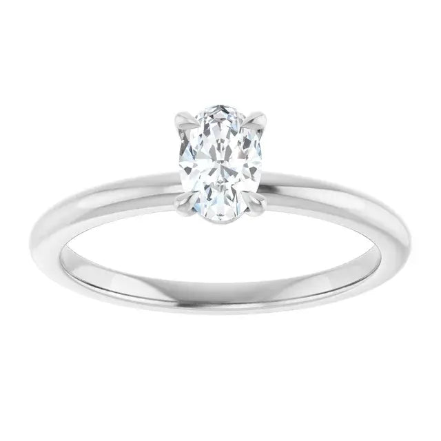 14K White Gold 3/8 CT Oval-Cut Diamond Solitaire Engagement Ring with Classic Four-Prong Setting