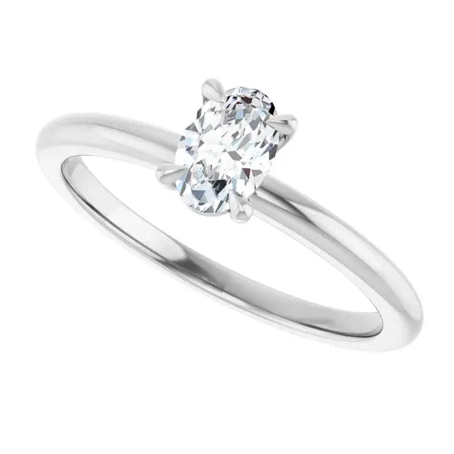 14K White Gold 3/8 CT Oval-Cut Diamond Solitaire Engagement Ring with Classic Four-Prong Setting