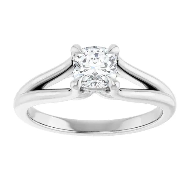 14K White Gold 5/8 CTW Cushion-Cut Diamond Engagement Ring with Split Shank Solitaire Setting
