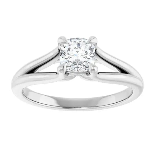 14K White Gold 5/8 CTW Cushion-Cut Diamond Engagement Ring with Split Shank Solitaire Setting