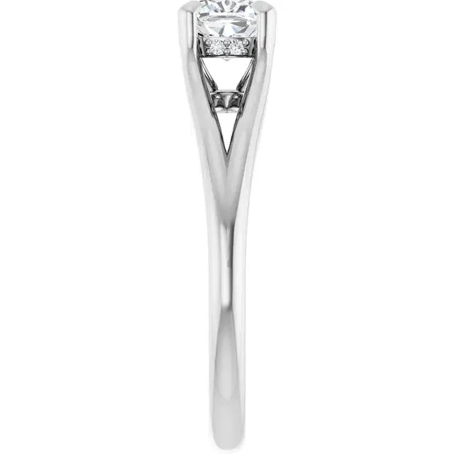 14K White Gold 5/8 CTW Cushion-Cut Diamond Engagement Ring with Split Shank Solitaire Setting