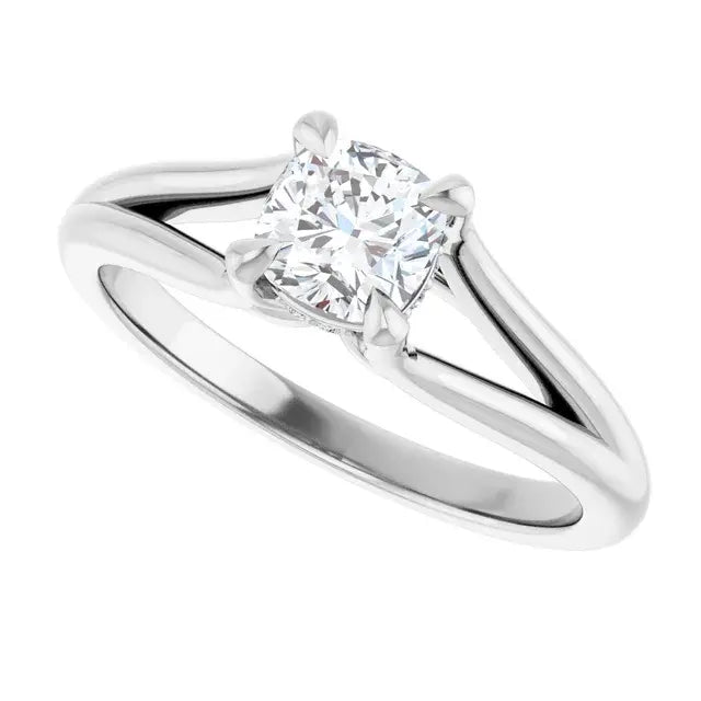 14K White Gold 5/8 CTW Cushion-Cut Diamond Engagement Ring with Split Shank Solitaire Setting