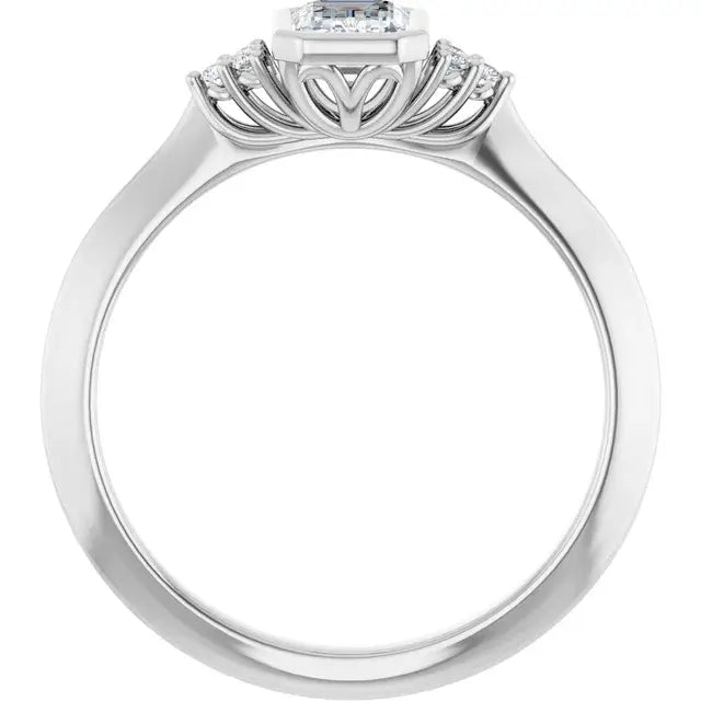 14K White Gold 5/8 CTW Emerald-Cut Diamond Engagement Ring with Bezel Setting and Round Side Accents