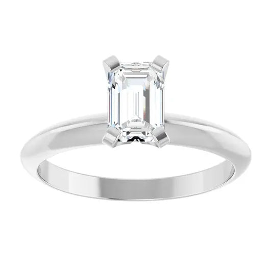 14K White Gold 5/8 CTW Emerald Cut Diamond Solitaire Engagement Ring