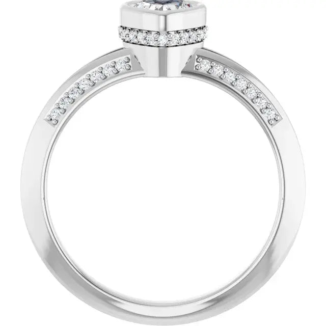 14K White Gold 5/8 CTW Heart-Cut Diamond Engagement Ring with Bezel Setting and Pavé Accents