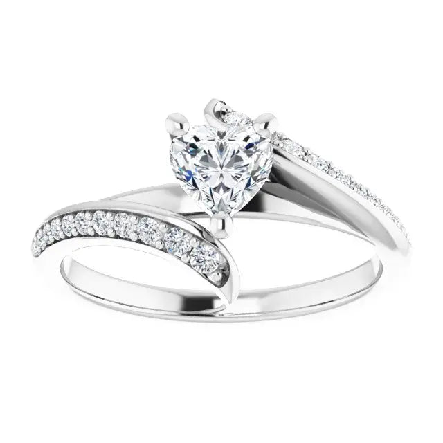 14K White Gold 5/8 CTW Heart-Cut Diamond Engagement Ring with Split Shank and Pavé Accents