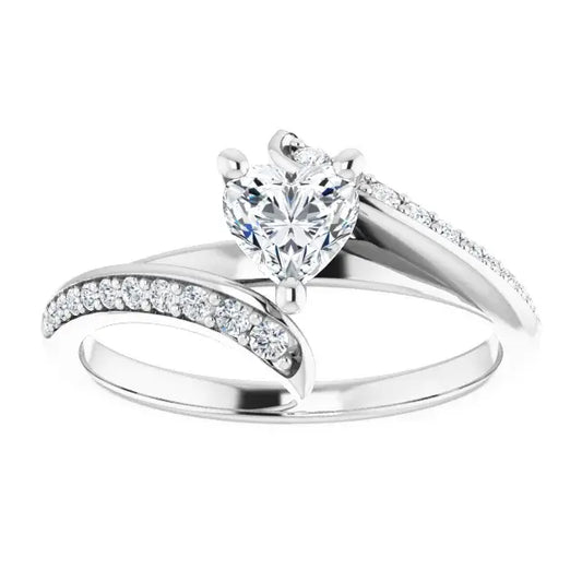 14K White Gold 5/8 CTW Heart-Cut Diamond Engagement Ring with Split Shank and Pavé Accents