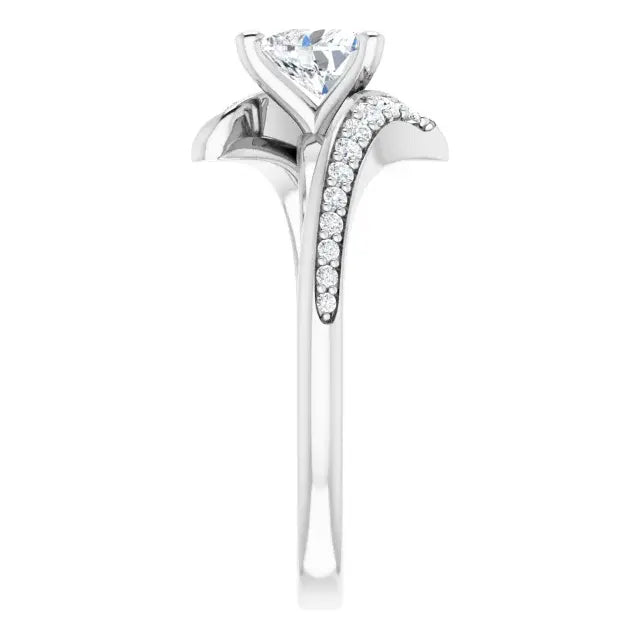 14K White Gold 5/8 CTW Heart-Cut Diamond Engagement Ring with Split Shank and Pavé Accents