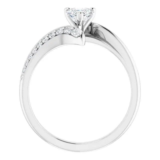 14K White Gold 5/8 CTW Heart-Cut Diamond Engagement Ring with Split Shank and Pavé Accents