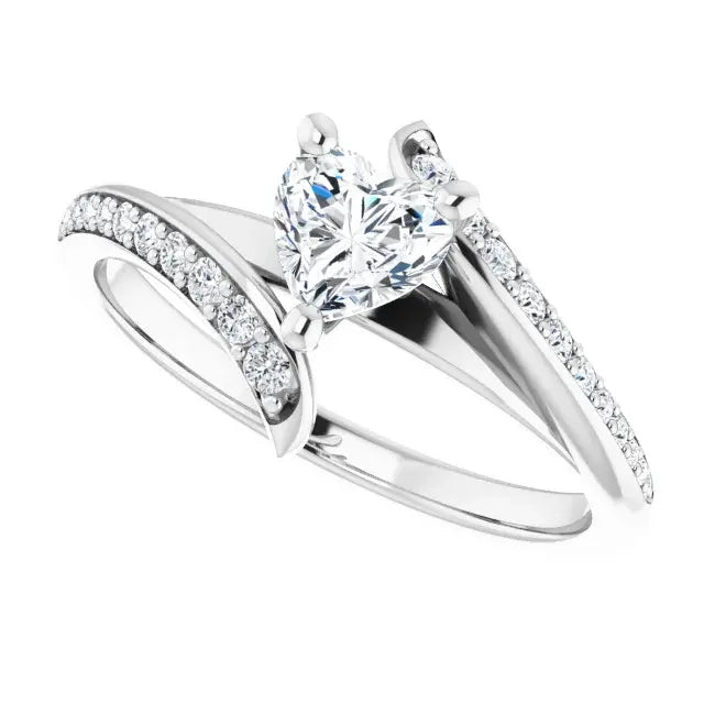 14K White Gold 5/8 CTW Heart-Cut Diamond Engagement Ring with Split Shank and Pavé Accents