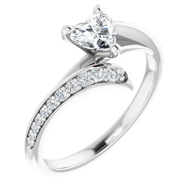 14K White Gold 5/8 CTW Heart-Cut Diamond Engagement Ring with Split Shank and Pavé Accents