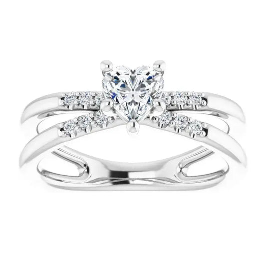 14K White Gold 5/8 CTW Heart Cut Diamond Engagement Ring with Split Shank and Round Accent Diamonds