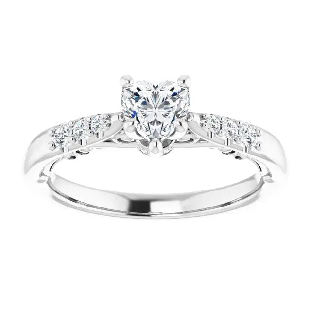 14K White Gold 5/8 CTW Heart-Cut Diamond Engagement Ring with Tapered Pave Accents
