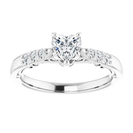 14K White Gold 5/8 CTW Heart-Cut Diamond Engagement Ring with Tapered Pave Accents