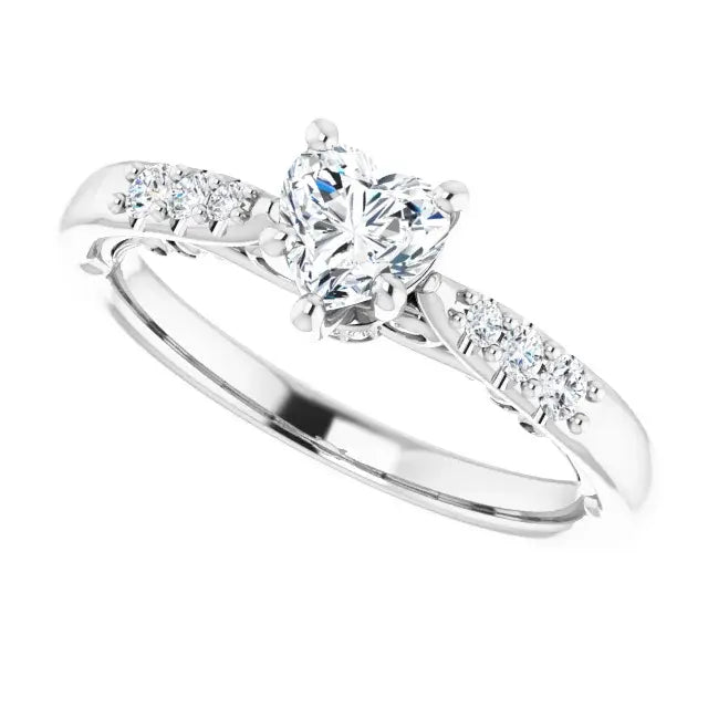 14K White Gold 5/8 CTW Heart-Cut Diamond Engagement Ring with Tapered Pave Accents