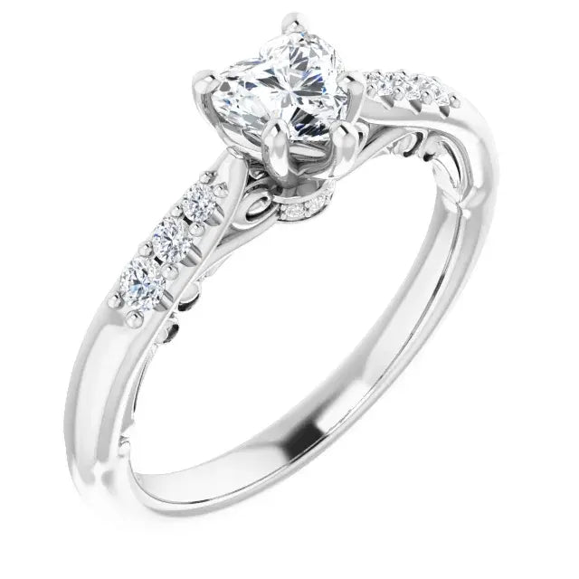 14K White Gold 5/8 CTW Heart-Cut Diamond Engagement Ring with Tapered Pave Accents