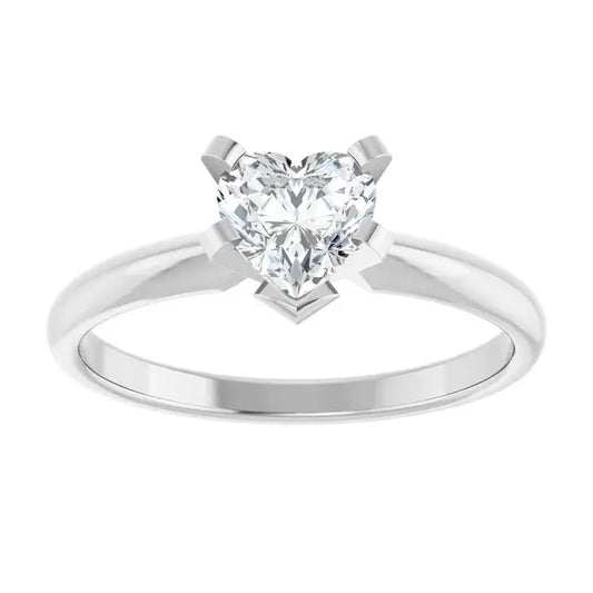 14K White Gold 5/8 CTW Heart Cut Diamond Solitaire Engagement Ring with Classic Five-Prong Setting