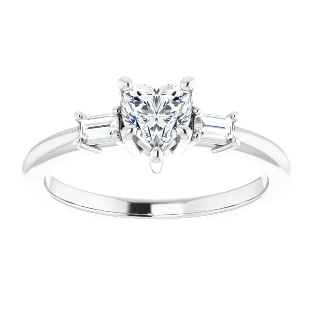 14K White Gold 5/8 CTW Heart-Cut Diamond Three-Stone Engagement Ring with Baguette Accents
