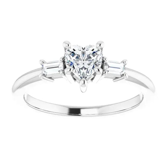 14K White Gold 5/8 CTW Heart-Cut Diamond Three-Stone Engagement Ring with Baguette Accents