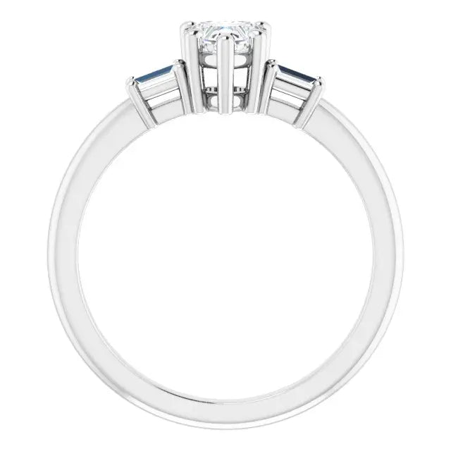 14K White Gold 5/8 CTW Heart-Cut Diamond Three-Stone Engagement Ring with Baguette Accents