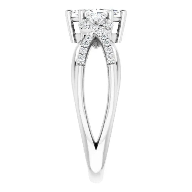 14K White Gold 5/8 CTW Marquise-Cut Diamond Three-Stone Engagement Ring with Twisted Pave Split Shank