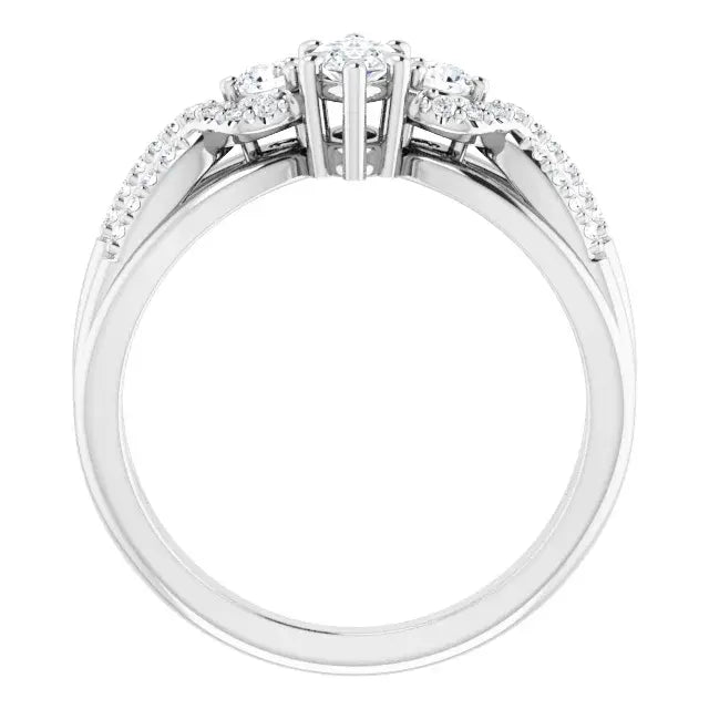 14K White Gold 5/8 CTW Marquise-Cut Diamond Three-Stone Engagement Ring with Twisted Pave Split Shank