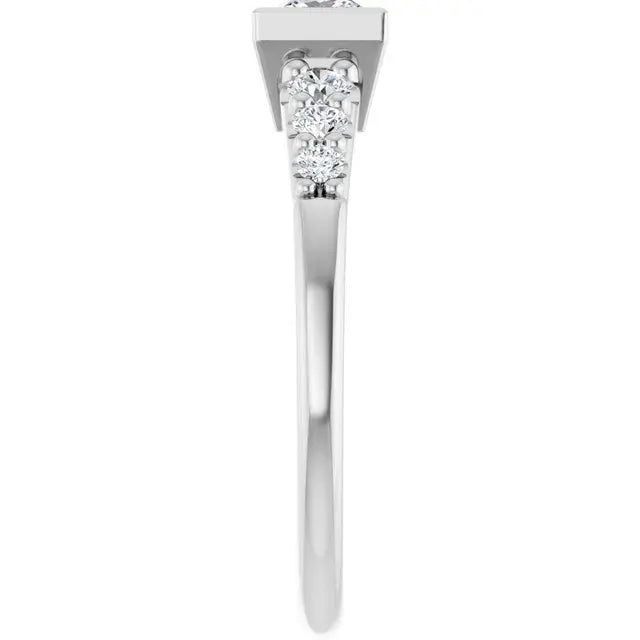 14K White Gold 5/8 CTW Princess-Cut Diamond Engagement Ring with Bezel Setting and Graduated Side Stones