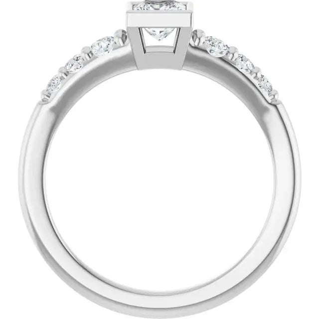 14K White Gold 5/8 CTW Princess-Cut Diamond Engagement Ring with Bezel Setting and Graduated Side Stones