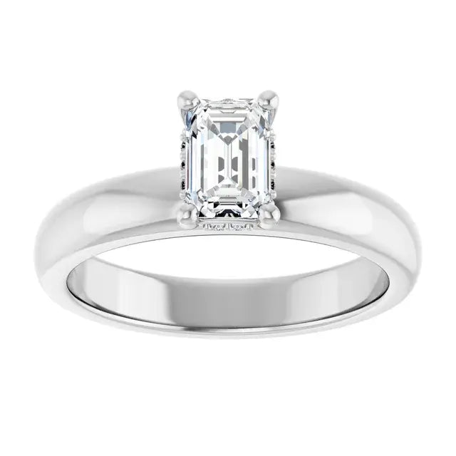 14K White Gold 5/8 CT Emerald-Cut Diamond Engagement Ring with Classic Cathedral Setting