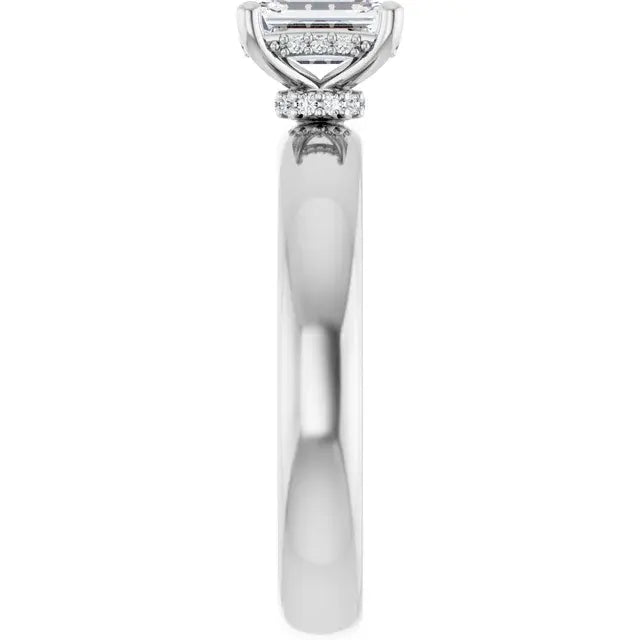 14K White Gold 5/8 CT Emerald-Cut Diamond Engagement Ring with Classic Cathedral Setting