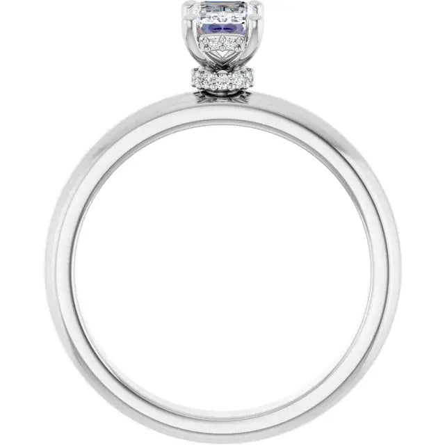 14K White Gold 5/8 CT Emerald-Cut Diamond Engagement Ring with Classic Cathedral Setting