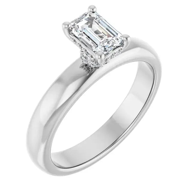 14K White Gold 5/8 CT Emerald-Cut Diamond Engagement Ring with Classic Cathedral Setting
