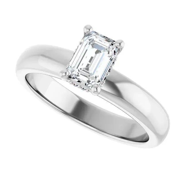 14K White Gold 5/8 CT Emerald-Cut Diamond Engagement Ring with Classic Cathedral Setting