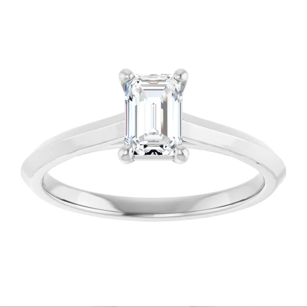14K White Gold 5/8 CT Emerald-Cut Diamond Solitaire Engagement Ring with Classic Four-Prong Setting
