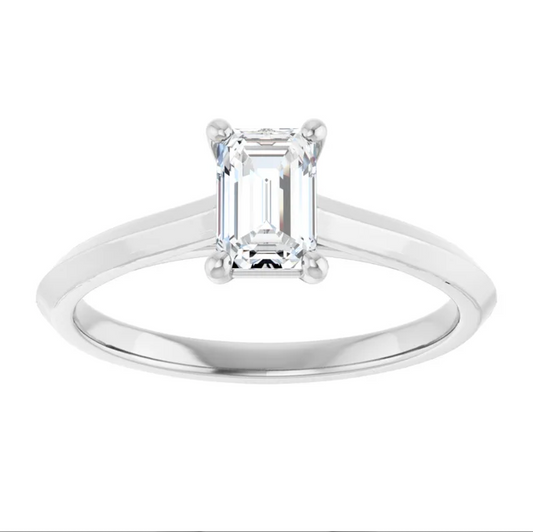 14K White Gold 5/8 CT Emerald-Cut Diamond Solitaire Engagement Ring with Classic Four-Prong Setting