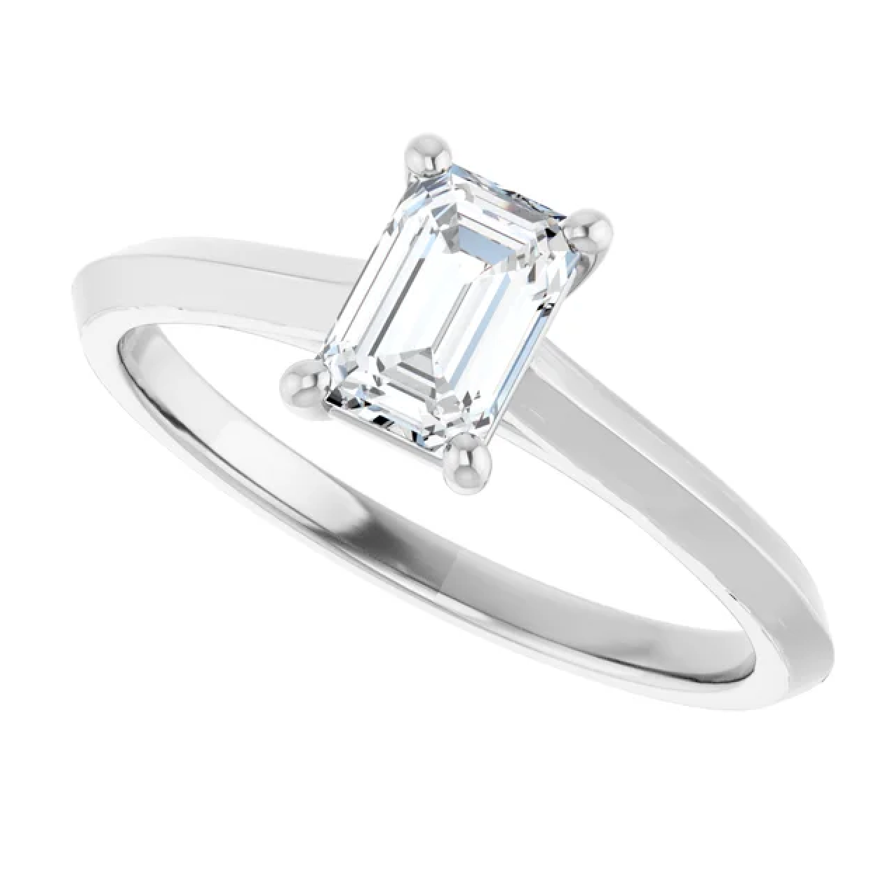 14K White Gold 5/8 CT Emerald-Cut Diamond Solitaire Engagement Ring with Classic Four-Prong Setting