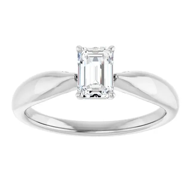14K White Gold 5/8 CT Emerald-Cut Diamond Solitaire Engagement Ring with Tapered Shank