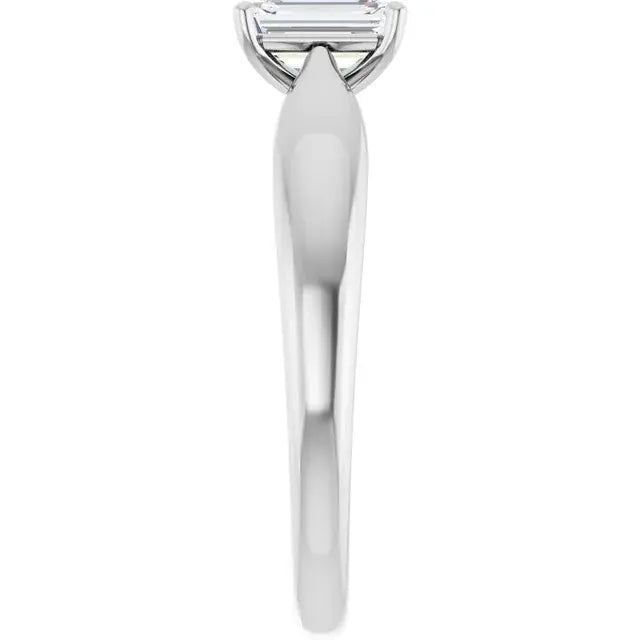 14K White Gold 5/8 CT Emerald-Cut Diamond Solitaire Engagement Ring with Tapered Shank
