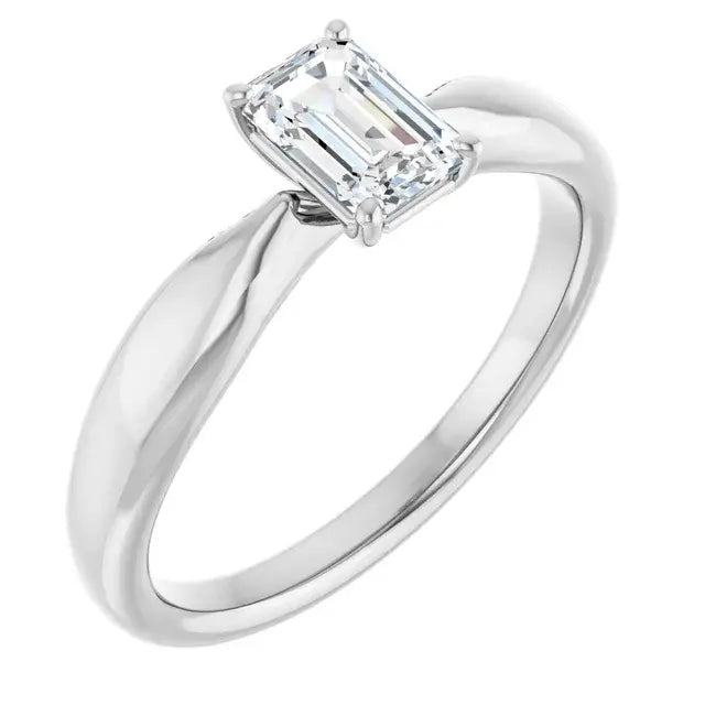 14K White Gold 5/8 CT Emerald-Cut Diamond Solitaire Engagement Ring with Tapered Shank