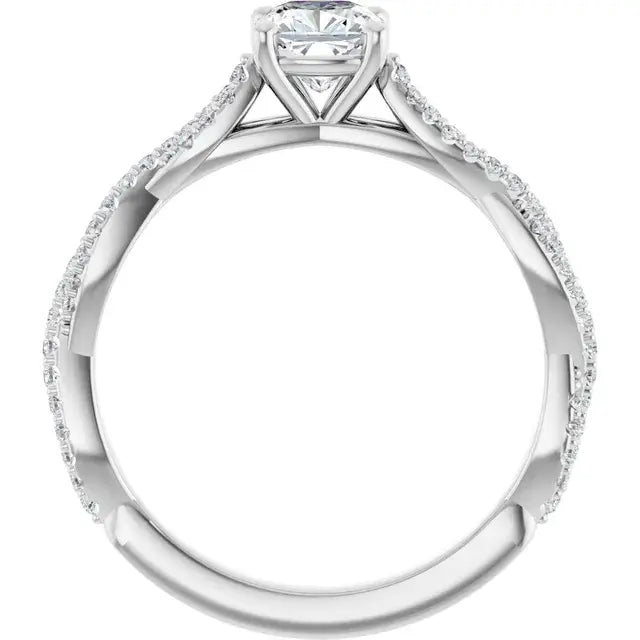 14K White Gold 7/8 CTW Cushion-Cut Diamond Engagement Ring with Twisted Pavé Band