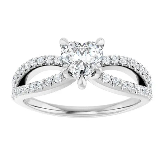 14K White Gold 7/8 CTW Heart Cut Diamond Engagement Ring with Infinity-Inspired Pavé Band