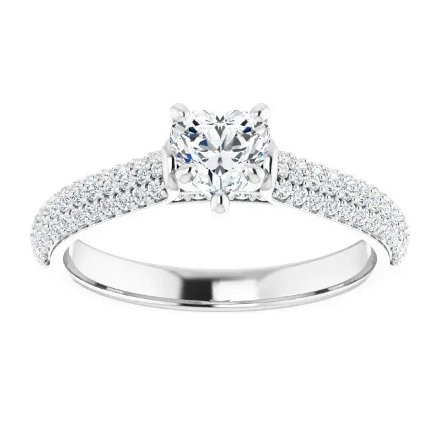 14K White Gold 7/8 CTW Heart-Cut Diamond Engagement Ring with Triple Row Pave Band