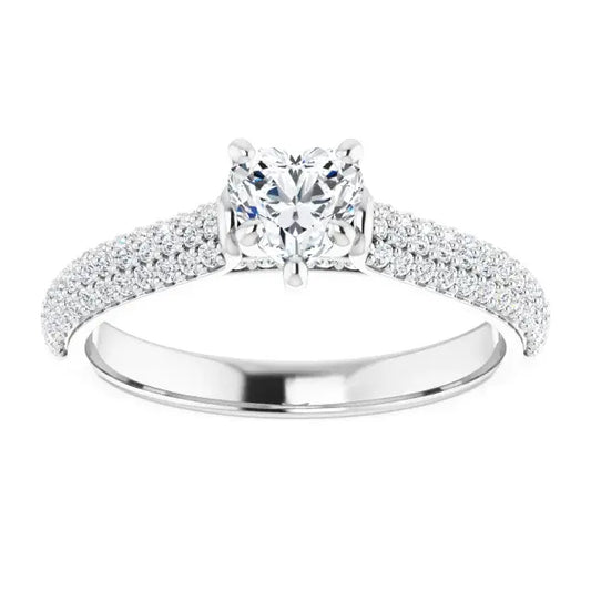 14K White Gold 7/8 CTW Heart-Cut Diamond Engagement Ring with Triple Row Pave Band